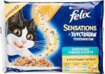 Консервы для кошек, Felix (Феликс) 85 г + 12 г 3+1 шт Сенсэйшен аппетитное рыбное ассорти в желе 3 вида (треска лосось форель) + хрустящий топпинг пакетики