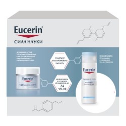 Набор, Eucerin (Эуцерин) 50 мл + 200 мл крем Аквапорин актив интенсивно увлажняющий для чувствительной кожи нормальной и комбинированного типа + гель для умывания Дерматоклин освежающий очищающий коробка